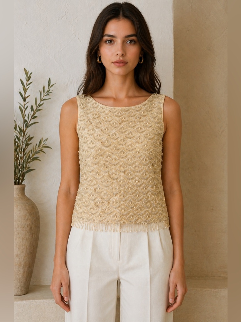 1960's Yellow Beaded Lace Top